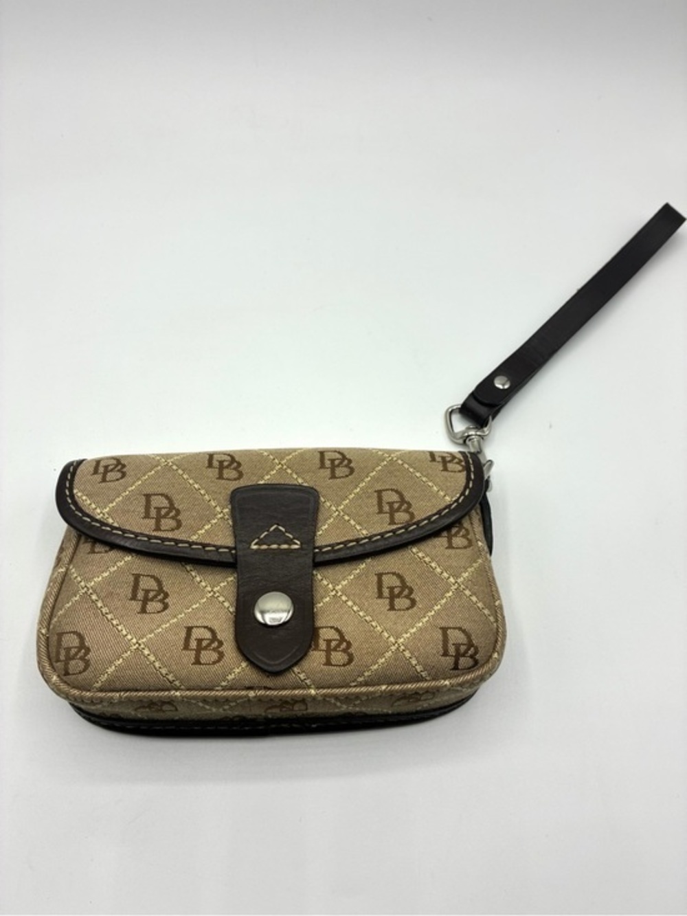 Dooney & Bourke Quilt Flap Beige and Brown Signature Wristlet Clutch